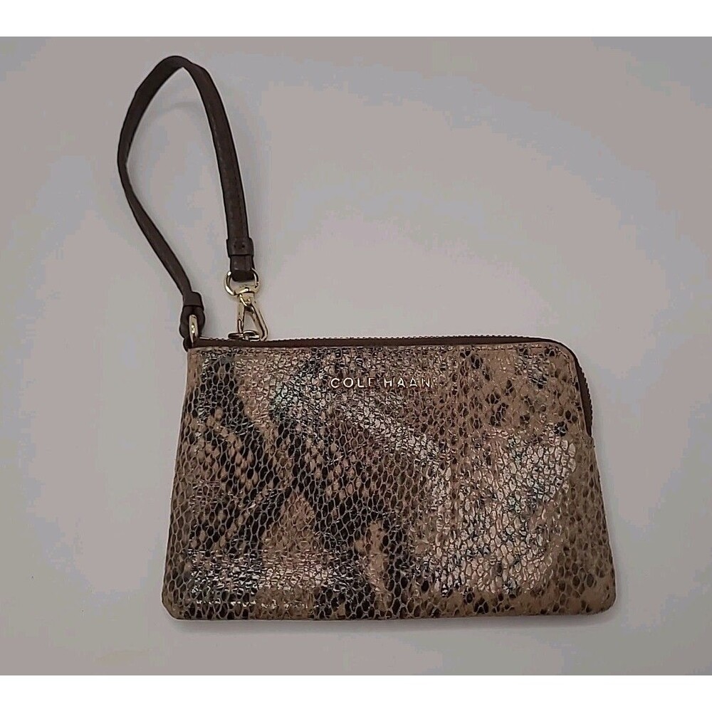 Cole Haan Snakeskin Print Leather Zip Wristlet Clutch Travel Bag